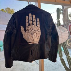 Black Leather Jacket with Palmistry Design
